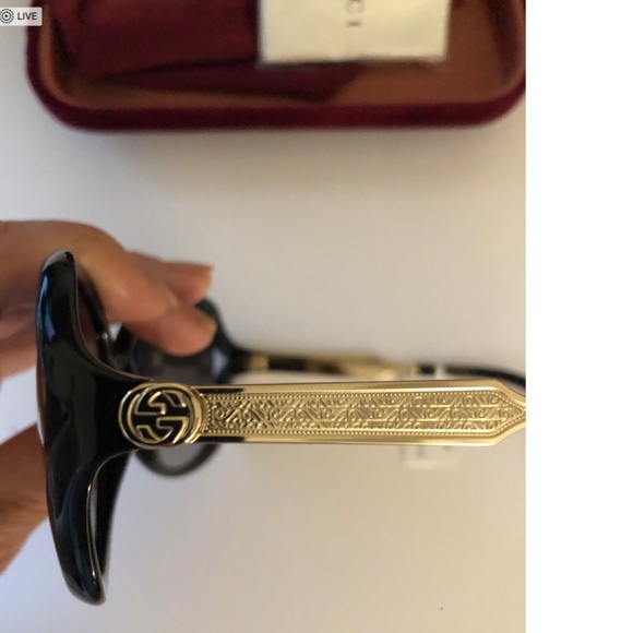 GUCCI GG0076SK 001 Gold/Black 60mm Butterfly Sunglasses main image 8